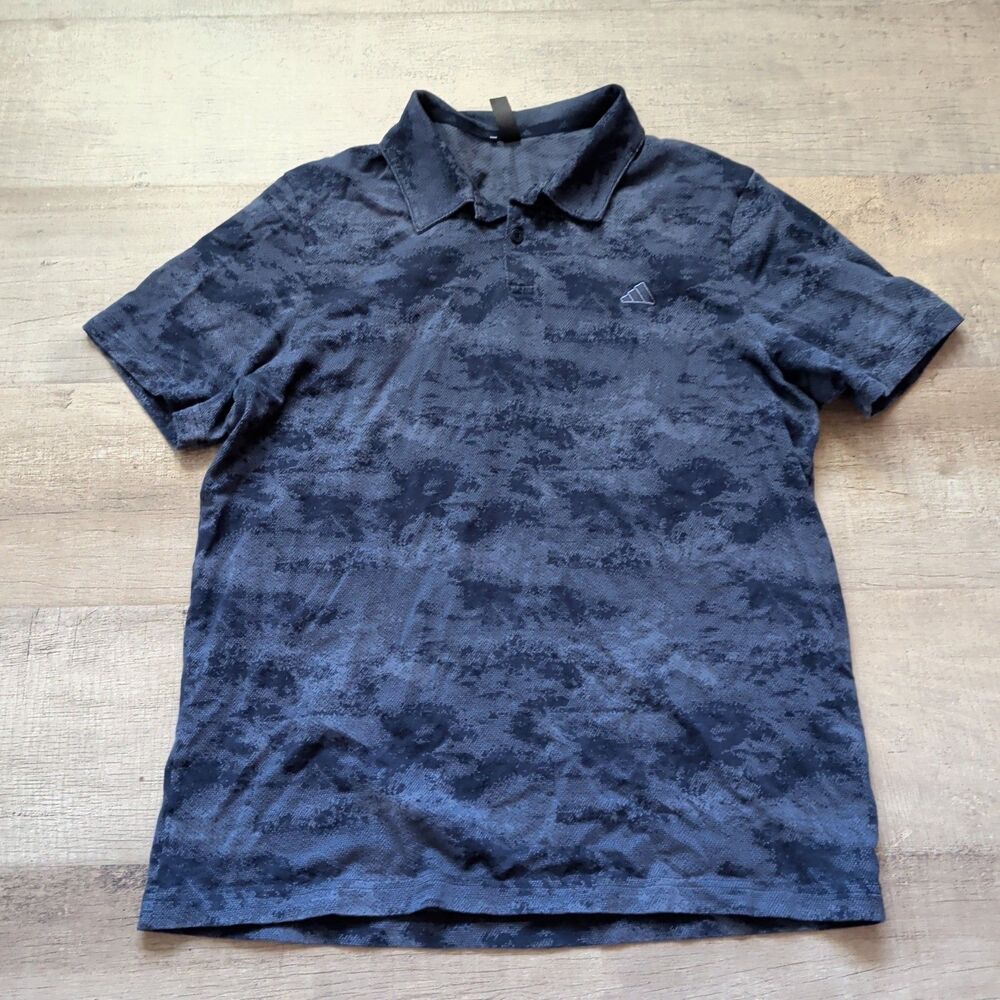 ​Adidas Men’s Short Sleeve Polo Shirt Blue Camo Print Performance Golf Top Sz L